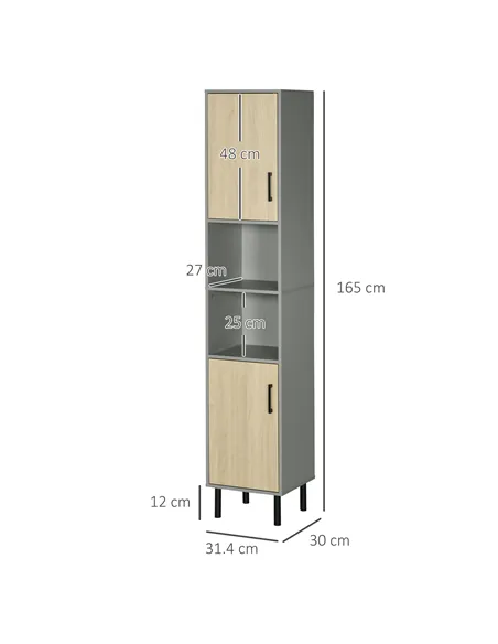kleankin Freestanding Bathroom Storage, Tall Bathroom Cabinet with Door and Adjustable Shelves, 31.4x30x165cm
