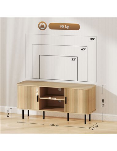 HOMCOM TV Stand Cabinet for TVs up to 55 Inches, TV Unit with Storage Shelves and Cupboard for Living Room, Oak Tone