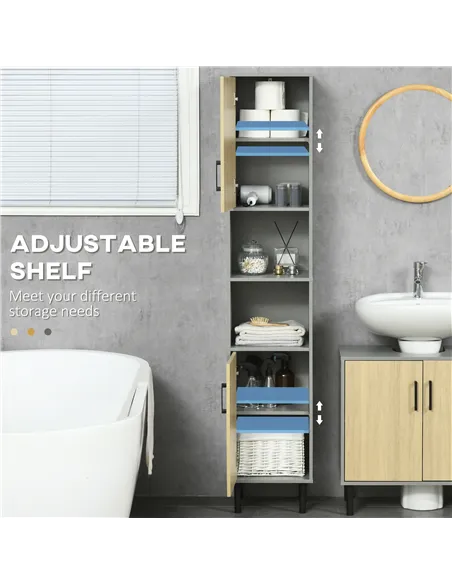 kleankin Freestanding Bathroom Storage, Tall Bathroom Cabinet with Door and Adjustable Shelves, 31.4x30x165cm