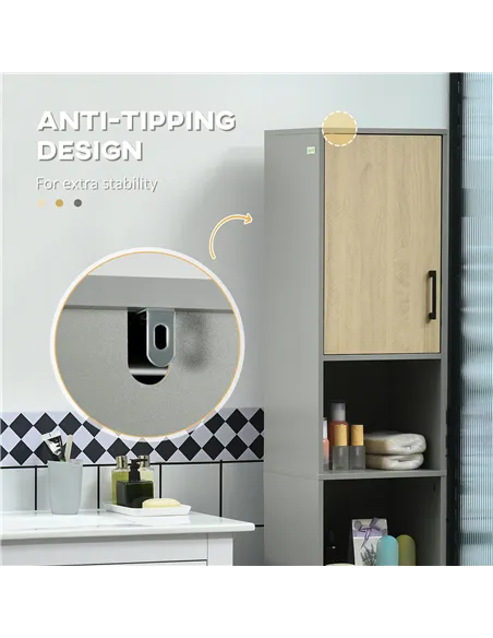 kleankin Freestanding Bathroom Storage, Tall Bathroom Cabinet with Door and Adjustable Shelves, 31.4x30x165cm