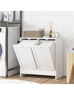 kleankin Double Hamper Laundry Storage Cabinet - White 2