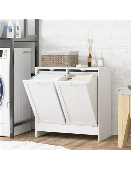 kleankin Double Hamper Laundry Storage Cabinet - White