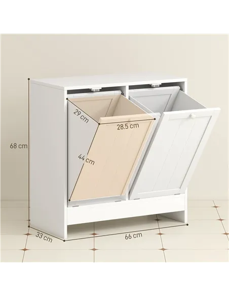 kleankin Double Hamper Laundry Storage Cabinet - White