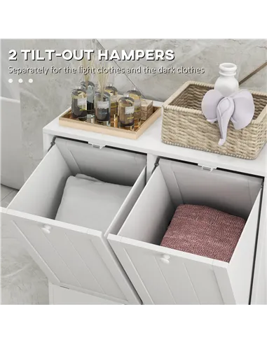 kleankin Double Hamper Laundry Storage Cabinet - White