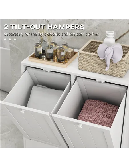 kleankin Double Hamper Laundry Storage Cabinet - White