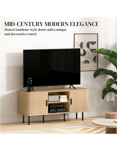 HOMCOM TV Stand Cabinet for TVs up to 55 Inches, TV Unit with Storage Shelves and Cupboard for Living Room, Oak Tone