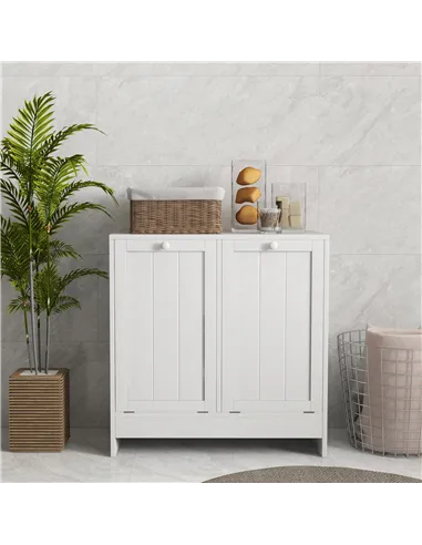kleankin Double Hamper Laundry Storage Cabinet - White