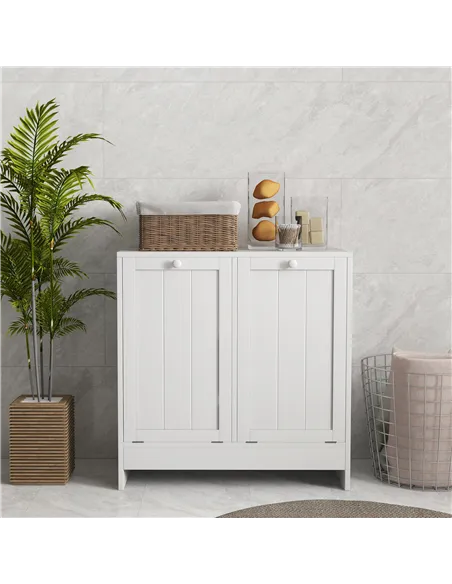 kleankin Double Hamper Laundry Storage Cabinet - White