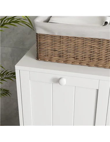 kleankin Double Hamper Laundry Storage Cabinet - White
