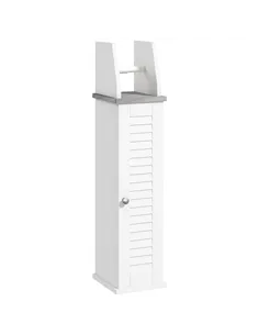 kleankin Slim Bathroom Floor Cabinet with Cupboard, Roll Holder and Adjustable Shelf, Toilet Roll Storage Unit for Toilet Paper,