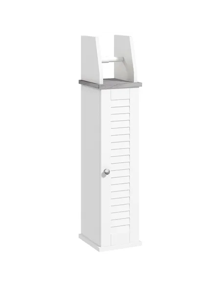 kleankin Slim Bathroom Floor Cabinet with Cupboard, Roll Holder and Adjustable Shelf, Toilet Roll Storage Unit for Toilet Paper,