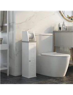 kleankin Slim Bathroom Floor Cabinet with Cupboard, Roll Holder and Adjustable Shelf, Toilet Roll Storage Unit for Toilet Paper, 2