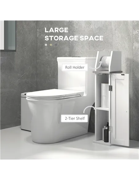 kleankin Slim Bathroom Floor Cabinet with Cupboard, Roll Holder and Adjustable Shelf, Toilet Roll Storage Unit for Toilet Paper,