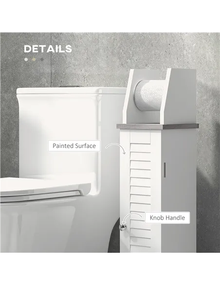 kleankin Slim Bathroom Floor Cabinet with Cupboard, Roll Holder and Adjustable Shelf, Toilet Roll Storage Unit for Toilet Paper,