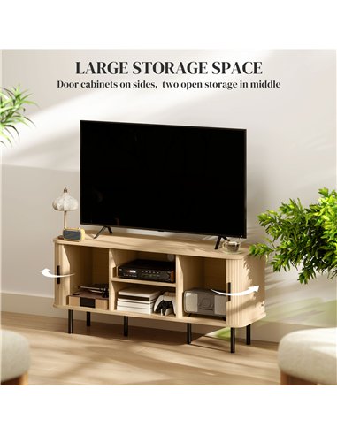 HOMCOM TV Stand Cabinet for TVs up to 55 Inches, TV Unit with Storage Shelves and Cupboard for Living Room, Oak Tone