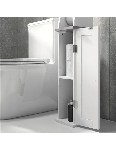 kleankin Slim Bathroom Floor Cabinet with Cupboard, Roll Holder and Adjustable Shelf, Toilet Roll Storage Unit for Toilet Paper,