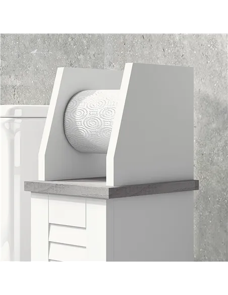 kleankin Slim Bathroom Floor Cabinet with Cupboard, Roll Holder and Adjustable Shelf, Toilet Roll Storage Unit for Toilet Paper,