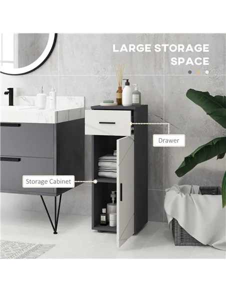 kleankin Slim Bathroom Cabinet, Narrow Bathroom Storage Cabinet with Drawer, Door Cupboard, Adjustable Shelf and Soft Close Mech