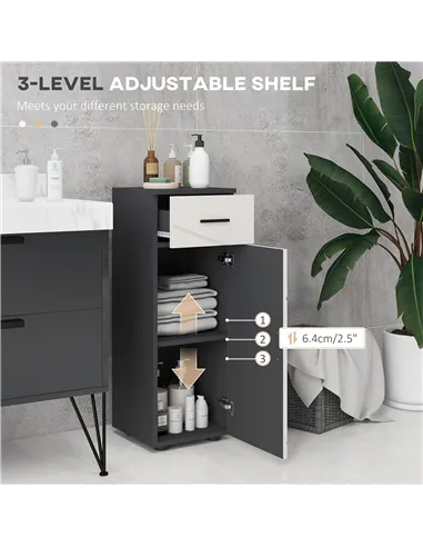 kleankin Slim Bathroom Cabinet, Narrow Bathroom Storage Cabinet with Drawer, Door Cupboard, Adjustable Shelf and Soft Close Mech