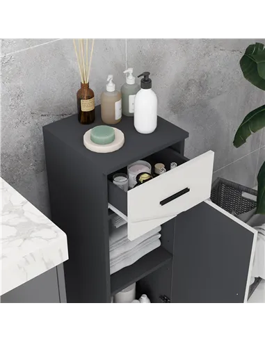 kleankin Slim Bathroom Cabinet, Narrow Bathroom Storage Cabinet with Drawer, Door Cupboard, Adjustable Shelf and Soft Close Mech