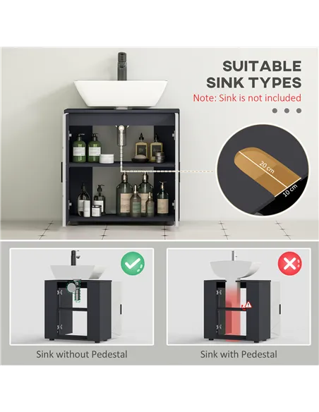 kleankin Under Sink Bathroom Cabinet, Bathroom Vanity Unit, Basin Storage Cupboard with Double Doors and Shelf, 10W x 20Dcm "U" 