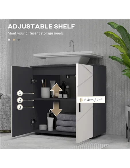 kleankin Under Sink Bathroom Cabinet, Bathroom Vanity Unit, Basin Storage Cupboard with Double Doors and Shelf, 10W x 20Dcm "U" 