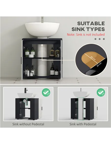 kleankin Pedestal Sink Bathroom Cabinet, Bathroom Vanity Unit with 20 x 20cm "U" Cut-Out and Adjustable Shelf, Light Grey