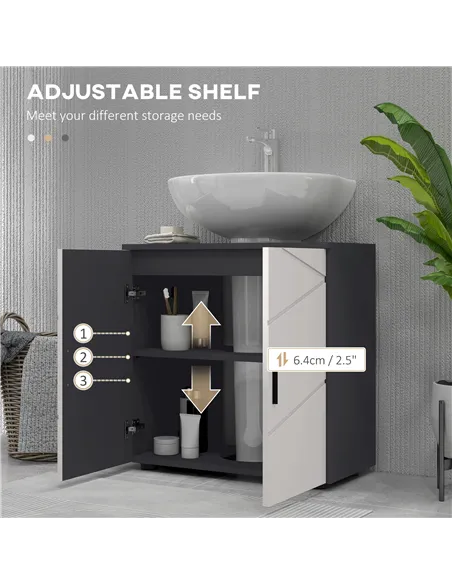 kleankin Pedestal Sink Bathroom Cabinet, Bathroom Vanity Unit with 20 x 20cm "U" Cut-Out and Adjustable Shelf, Light Grey