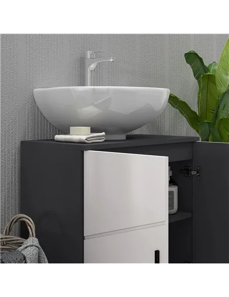 kleankin Pedestal Sink Bathroom Cabinet, Bathroom Vanity Unit with 20 x 20cm "U" Cut-Out and Adjustable Shelf, Light Grey