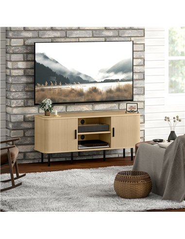 HOMCOM TV Stand Cabinet for TVs up to 55 Inches, TV Unit with Storage Shelves and Cupboard for Living Room, Oak Tone
