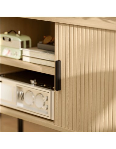 HOMCOM TV Stand Cabinet for TVs up to 55 Inches, TV Unit with Storage Shelves and Cupboard for Living Room, Oak Tone