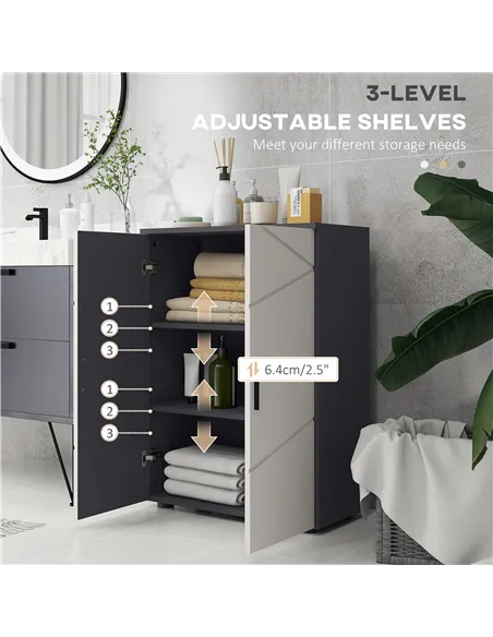 kleankin Small Bathroom Cabinet, Bathroom Storage Cabinet with 2-Doors Cupboard, 2 Adjustable Shelves and Soft Close Mechanism, 