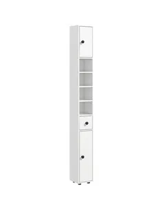 kleankin 180cm Slim Bathroom Cabinet, with Drawer, Shelves and Cupboards - White