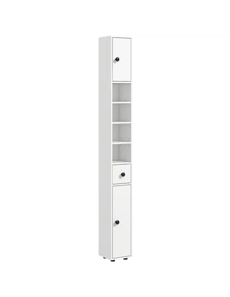 kleankin 180cm Slim Bathroom Cabinet, with Drawer, Shelves and Cupboards - White