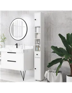 kleankin 180cm Slim Bathroom Cabinet, with Drawer, Shelves and Cupboards - White 2