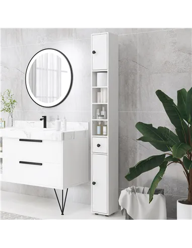 kleankin 180cm Slim Bathroom Cabinet, with Drawer, Shelves and Cupboards - White