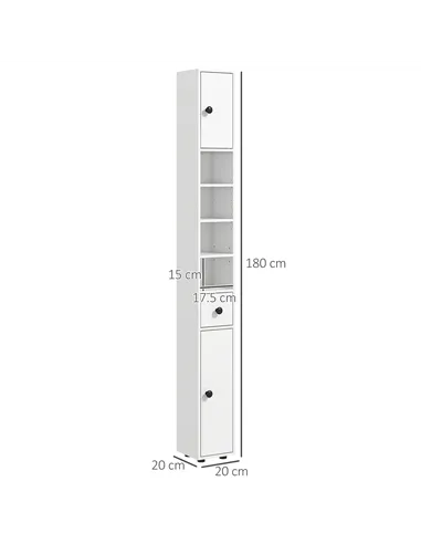 kleankin 180cm Slim Bathroom Cabinet, with Drawer, Shelves and Cupboards - White