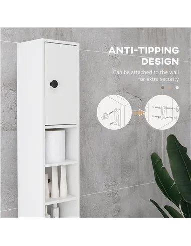 kleankin 180cm Slim Bathroom Cabinet, with Drawer, Shelves and Cupboards - White