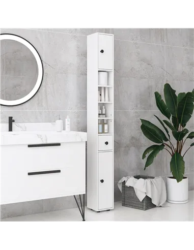 kleankin 180cm Slim Bathroom Cabinet, with Drawer, Shelves and Cupboards - White