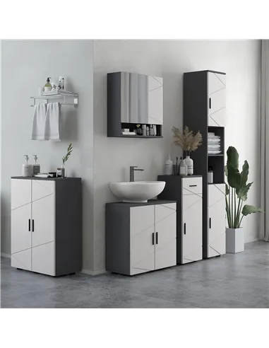 kleankin Line Embossed Tall Bathroom Storage Cabinet - Grey
