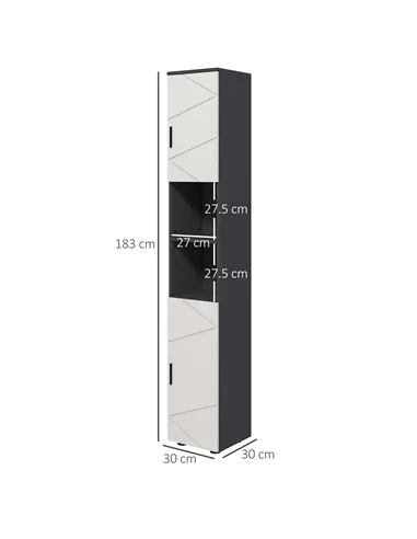 kleankin Line Embossed Tall Bathroom Storage Cabinet - Grey