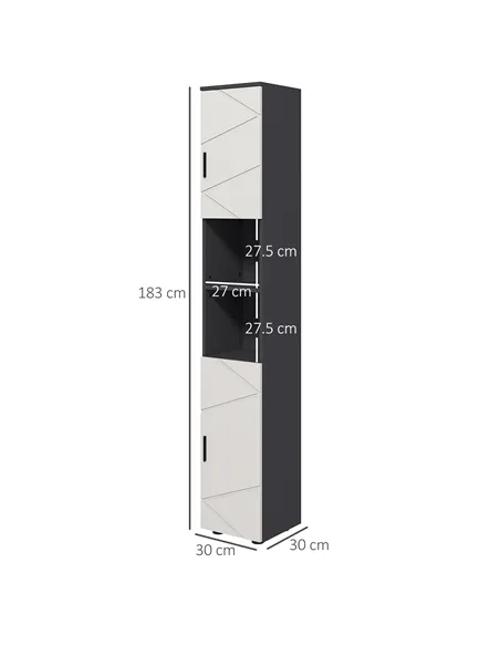 kleankin Line Embossed Tall Bathroom Storage Cabinet - Grey