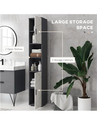 kleankin Line Embossed Tall Bathroom Storage Cabinet - Grey