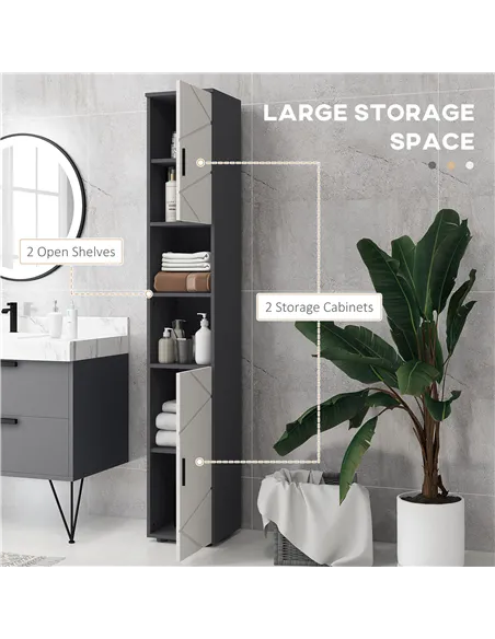 kleankin Line Embossed Tall Bathroom Storage Cabinet - Grey