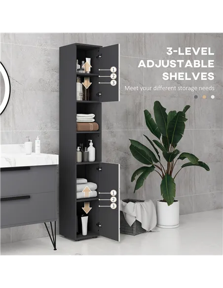 kleankin Line Embossed Tall Bathroom Storage Cabinet - Grey