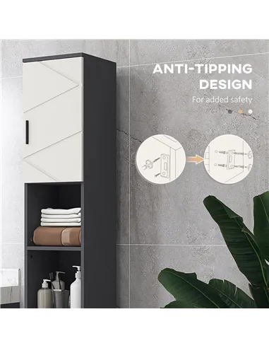kleankin Line Embossed Tall Bathroom Storage Cabinet - Grey