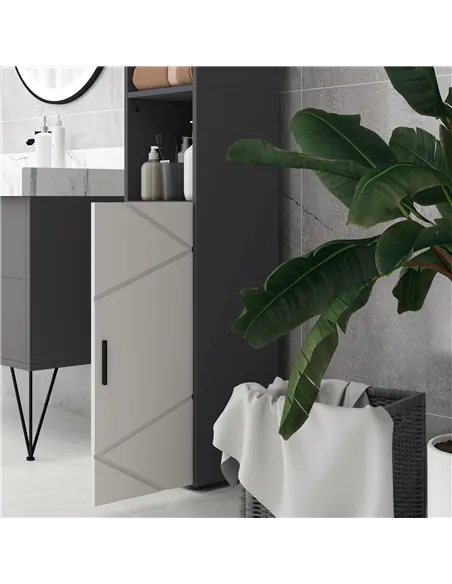 kleankin Line Embossed Tall Bathroom Storage Cabinet - Grey
