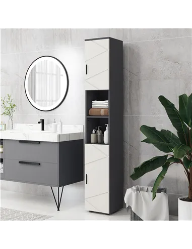 kleankin Line Embossed Tall Bathroom Storage Cabinet - Grey