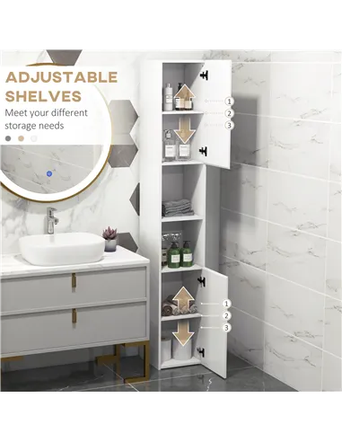 kleankin Freestanding Bathroom Cabinet, High Gloss Storage Cabinet with Doors and Adjustable Shelves, 30 x 30 x 181.5 cm, White