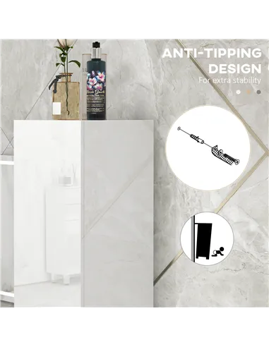 kleankin Freestanding Bathroom Cabinet, High Gloss Storage Cabinet with Doors and Adjustable Shelves, 30 x 30 x 181.5 cm, White